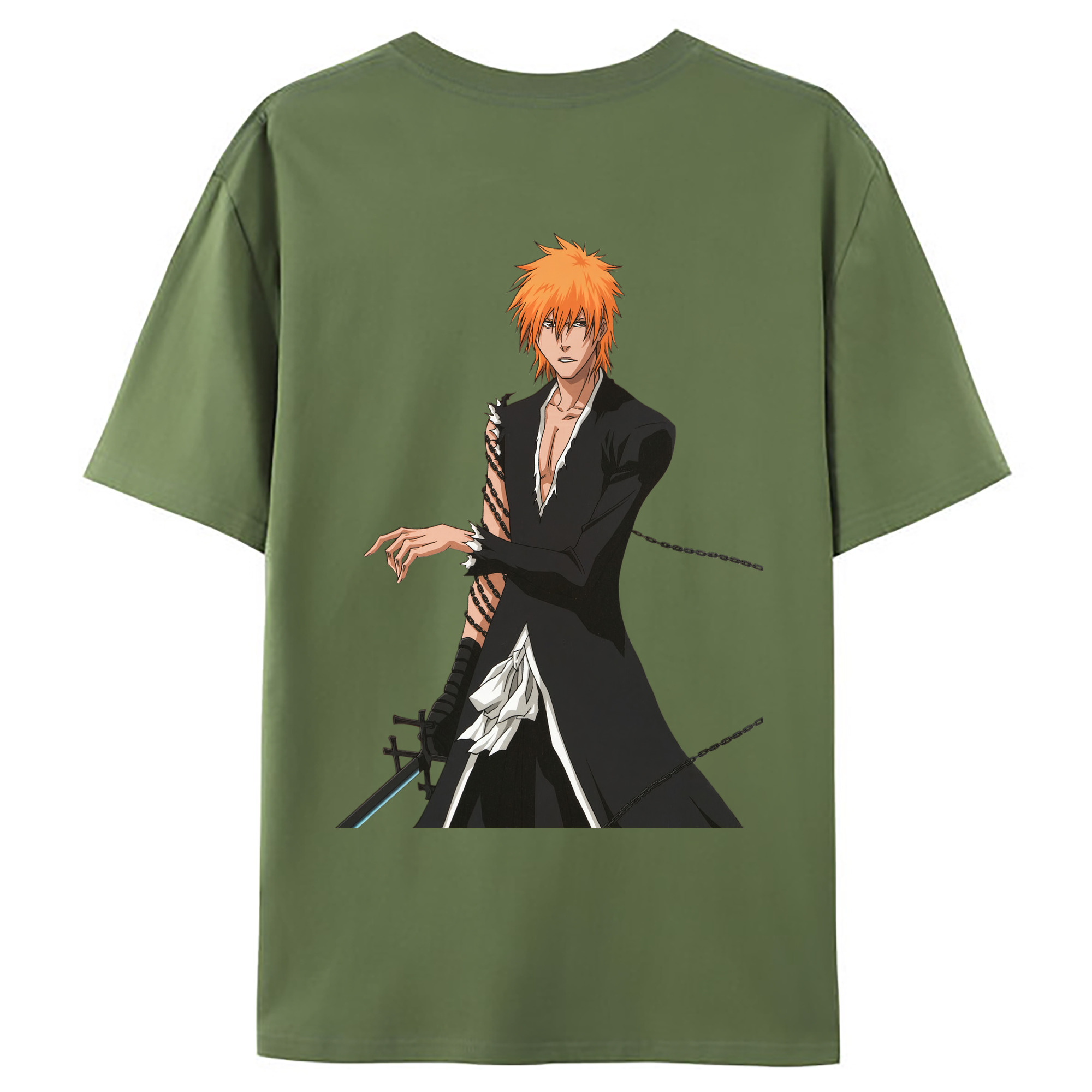 （画像用） ブリーチ 黒崎一護（くろさき いちご）BLEACH Kurosaki Ichigo 綿100％ メンズ半袖Tシャツ（バックプリント） 通気性